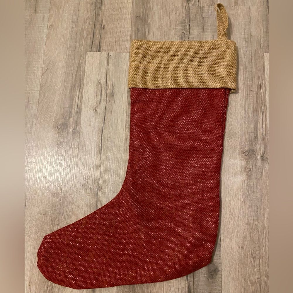 Simple Sparkling Fiber Red and Gold Jute Stocking